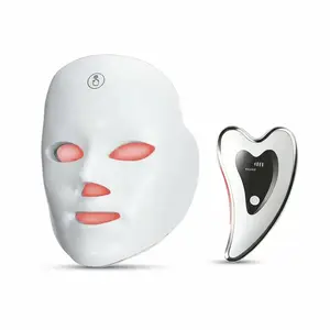 USB Rechargeable Facial Mask & Electric Gua Sha Bundle, 7 Color LED Beauty Mask & Beauty Massage Instrument, Personal Skincare Products for Home