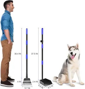 Twocorn 37.5 in Pooper Scooper, Dog Pooper Scooper Tray & Rake Set with Adjustable Stainless Steel Long Handle for Large Medium Small Dogs
