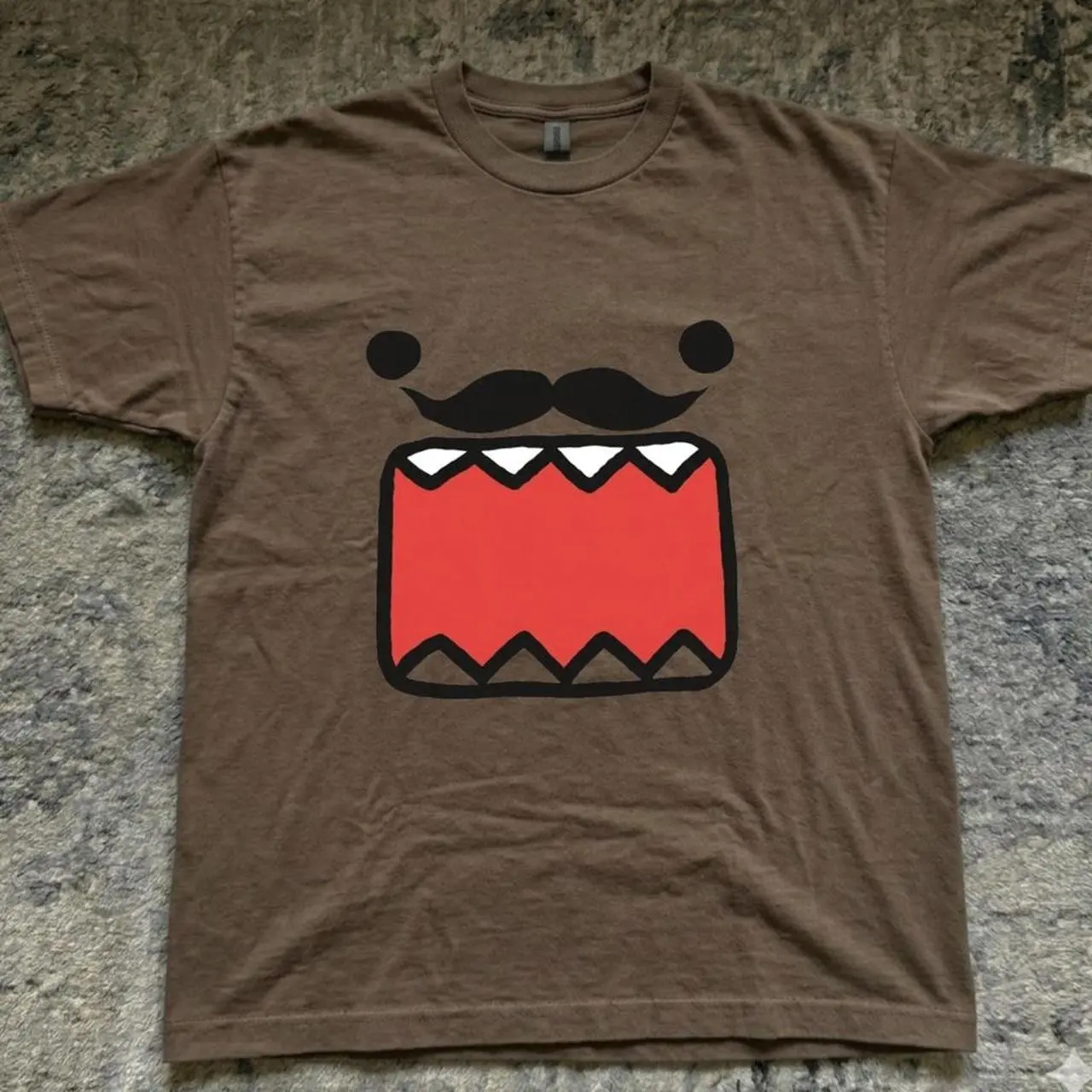 Kun Mustache T-shirt Vintage Brown Monster Big Mouth Graphic Tee, Retro 2000s Meme Face Costume Shirt, Oversized Top