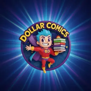 Dollar Comics for All - Affordable Comic Book Collection with Superhero Theme and Book Stack Design
