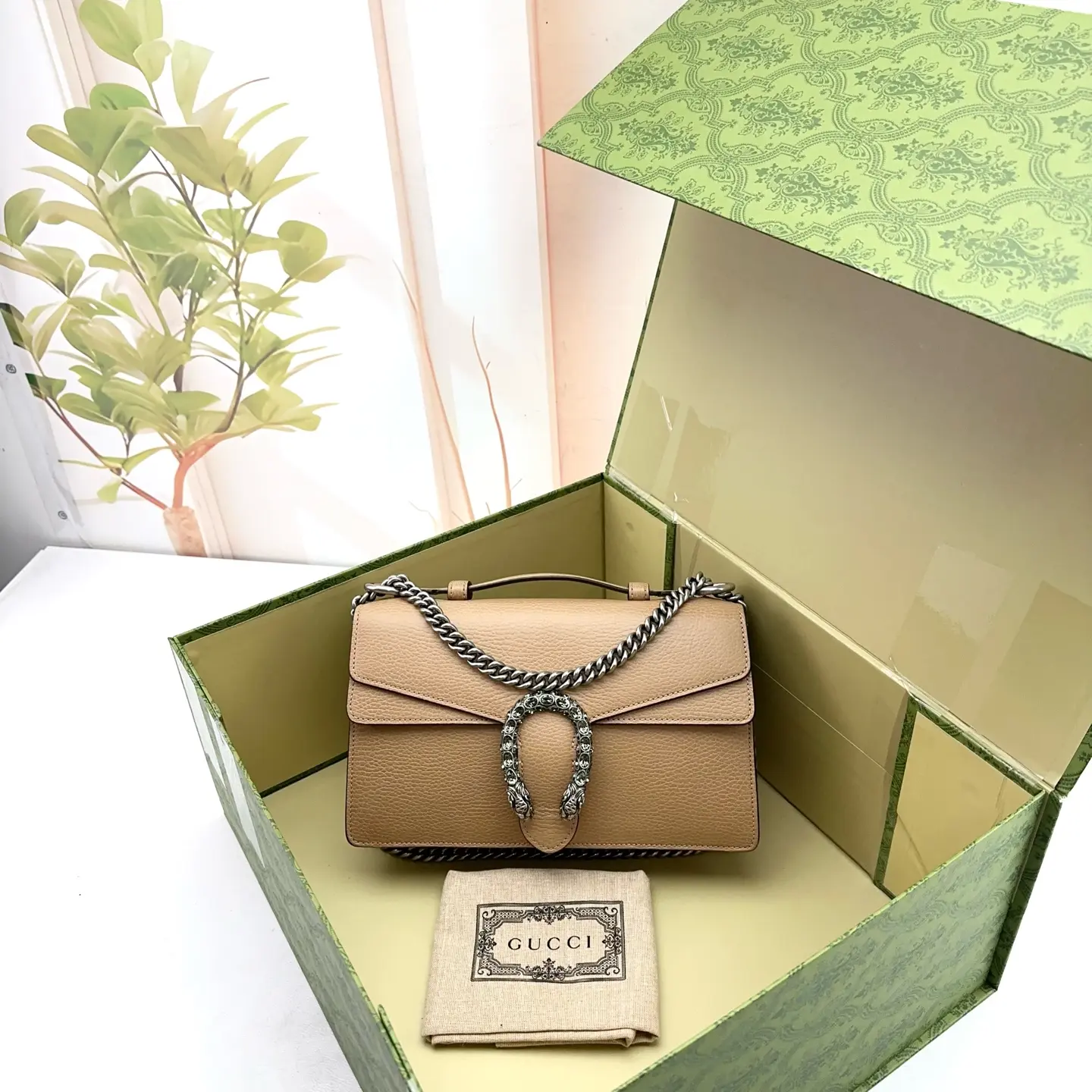 Pre-owned GUCCI Beige Pebbled Leather Dionysus Mini Chain Shoulder Bag 0727luna 23422154