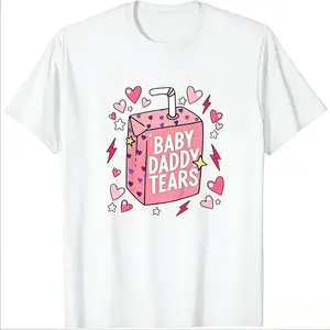 Valentine's Day Baby Daddy Tears Love Heart Print T-Shirt, Funny Dad Is My Valentine Crew Neck Tee