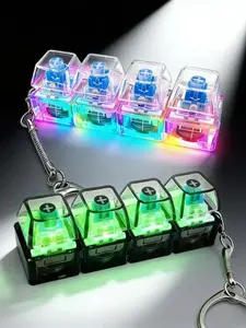 1pcs，Keyboard Fidget Clicker Keychain Toy with LED Lights, Clear Mechanical Button, Stress Relief for Adhd, Anxiety & Autism, Fun Gift