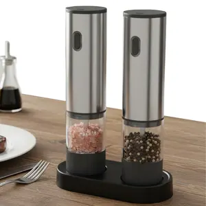 Electric salt and pepper grinder set, rechargeable, adjustable coarseness, one-handed kitchen grinder, automatic salt and pepper grinder, suitable for kitchen, seasonings, a must-have for travel