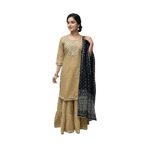 3PS-33 Beige Sharara Set with Black Contrast Dupatta