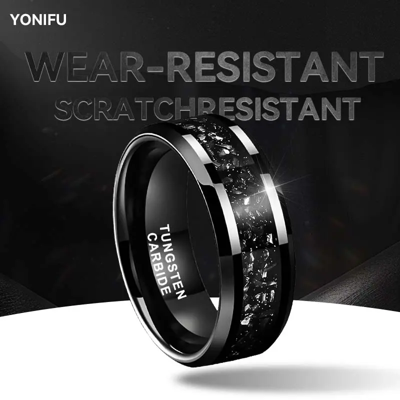 Yonifu Men's Wedding Band, 8mm Black Tungsten Carbide Polished Ring, Scratch Resistant Comfort Fit, Mens Wedding Bands