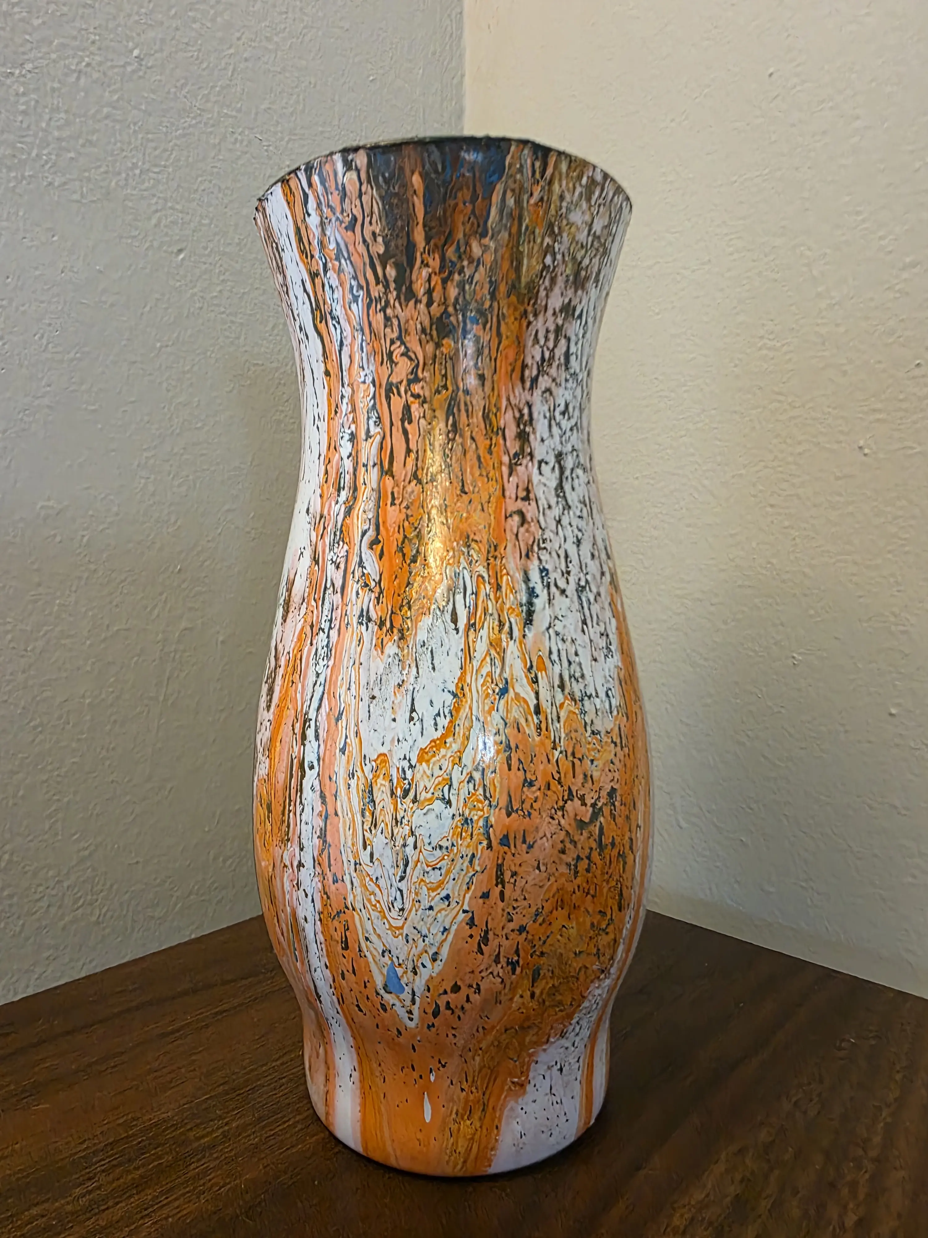 Medium Pour Paint Vase - Orange, White, Black