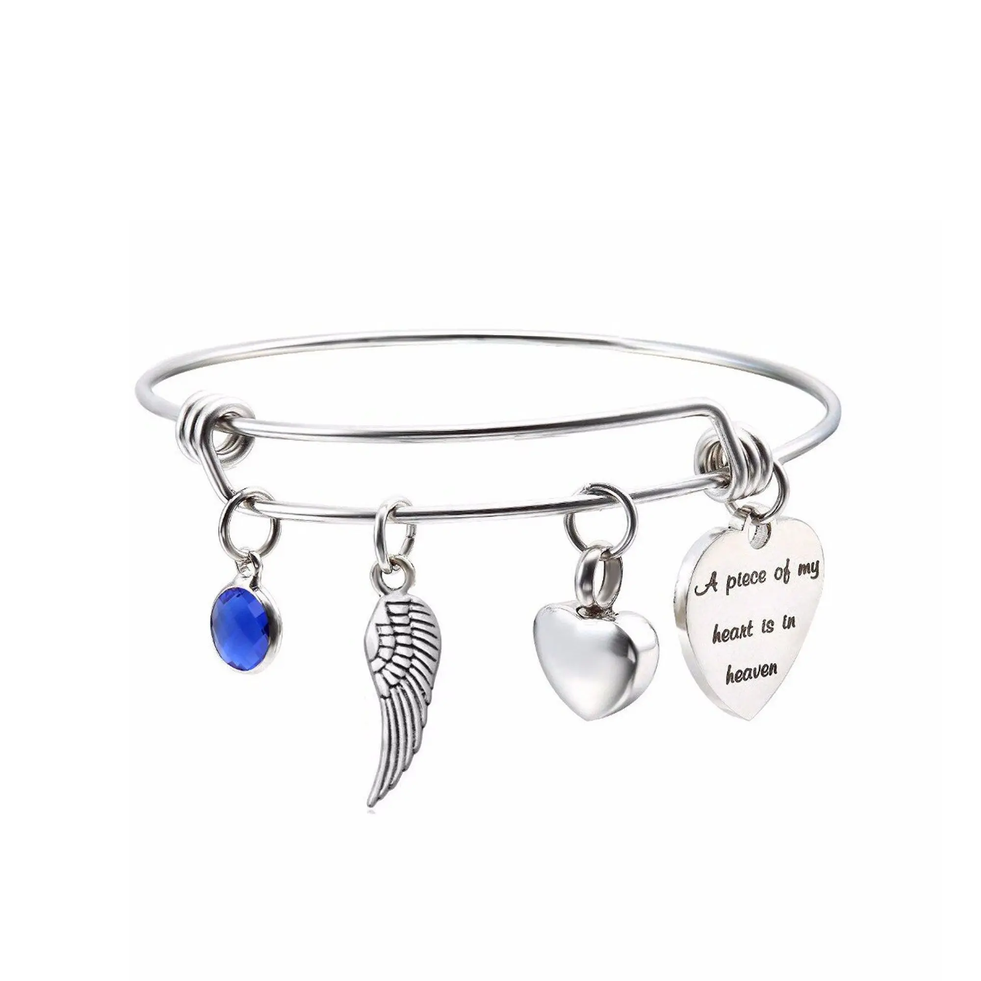 Cremation Bracelet with Charm, A Piece of My Heart, Urn, Keepsake, Wing, Heart, Blue