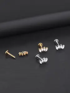 F136 Titanium Cz Flower Flat Back Cartilage Ear Stud, Tragus Earring Labret Stud, Punk Style, All Seasons, Body Jewelry