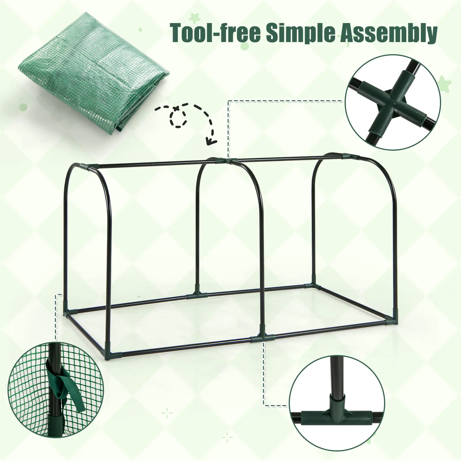 COSTWAY - Mini Tunnel Greenhouse with Roll-up Zipper Door-Green COSTWAY - Mini Tunnel Greenhouse with Roll-up Zipper Door-Green