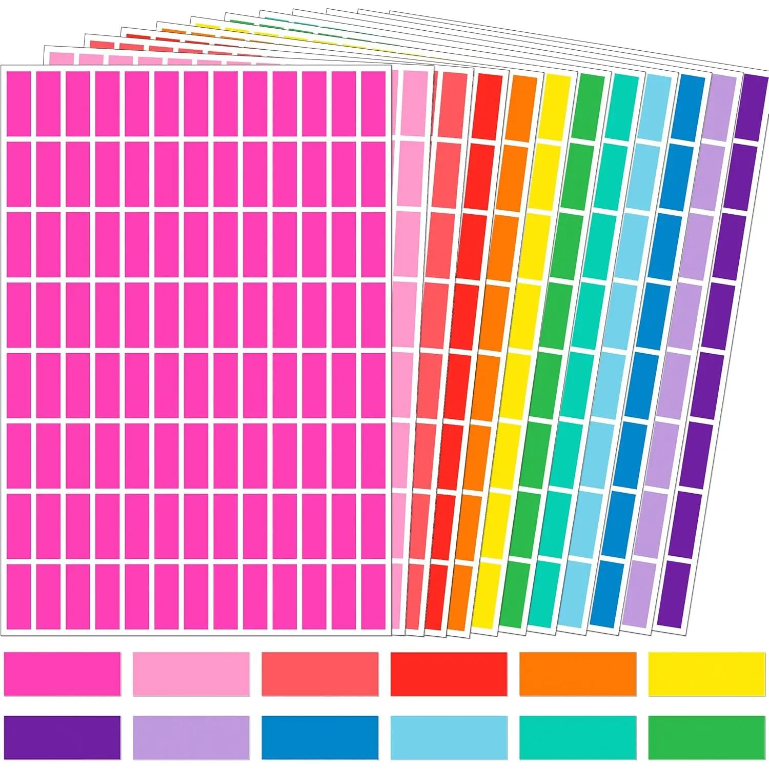 Bright and Easy to Distinguish Inventory Stickers, 12-Color Rectangular Self-Adhesive Permanent Labels (1in x 0.375in/25x10mm) with Pinks & Purples for Office Marking, Document Bookmark Organization - 2496 Pack, Vibrant