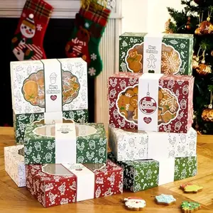 12PCS Christmas Cookie Boxes for Gift Giving, 8.5" x 5.75" x 2.75" Xmas Holiday Bakery Treat Boxes with Window, 4 Design Cookie Containers Box for Baked Goods, Cupcake, Pastry, Candy