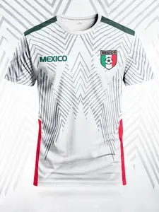 Sporty Men'S Mexico Soccer Jersey - Slim Fit Breathable Activewear Top, Soccer Tee with Vibrant Geometric Patterns, Red And Gray Stripes, And 'Mexico' Text - Great for Training, Loungewear, And Gifting, Soccer Additions, Sports Jersey, Athletic Design