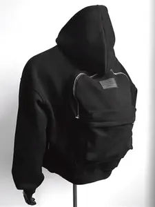 Creative Hoodie with Backpack, Casual Fitted Zipper Hoodie Sweater, Lightweight Plain Design for Spring & Fall, Men/women Daily Wear