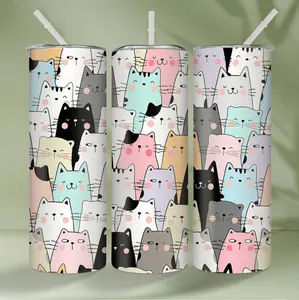 Insulated 20oz Stainless Steel Tumbler Featuring Adorable Cat Design Perfect for Gifting and Everyday Use Ideal for Home and Kitchen