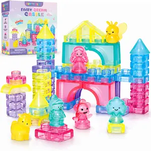 CraftSpot Gummy Bloc Princess Castle Building Blocks for Toddlers, 54 PCS Soft Sensory Squishy Blocks, Non-Toxic Montessori Stacking Toys for Fine Motor Skills, STEM Preschool Educational Gift for Girls