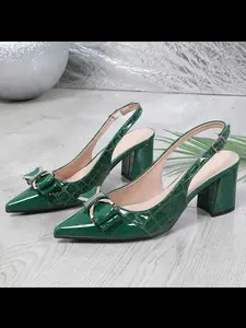 Women's Elegant Summer High Heel Sandals, Fashionable Patchwork Pointed Toe Chunky Thick Heel Backless Design, Perfect for Shopping Parties Office