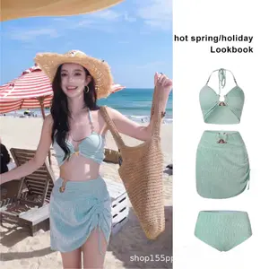 New women's swimsuit, two-piece bikini, resort-style seaside three-piece set, slimming and tummy-concealing swimwear