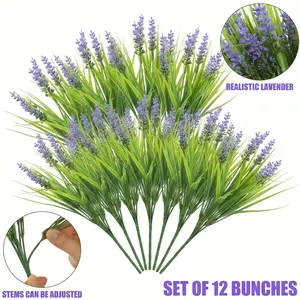 12Pcs Bundles Artificial Plants Outdoor Faux Lavender Flowers Fake Monkey Grass UV Resistant Plastic Greenery Plants for Garden Home Porch Window Patio Hanging Planter Indoor Decor