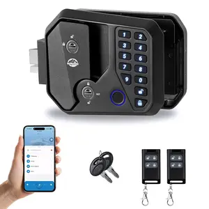 Upgraded RV Door Lock Replacement with Bluetooth, Fingerprint, Passwords, 2 Remotes, 2 Keys for Camper Horse Trailer Cargo, All Metal RV Door Latch, Fits 2.75" x 3.75" Lock Hole
