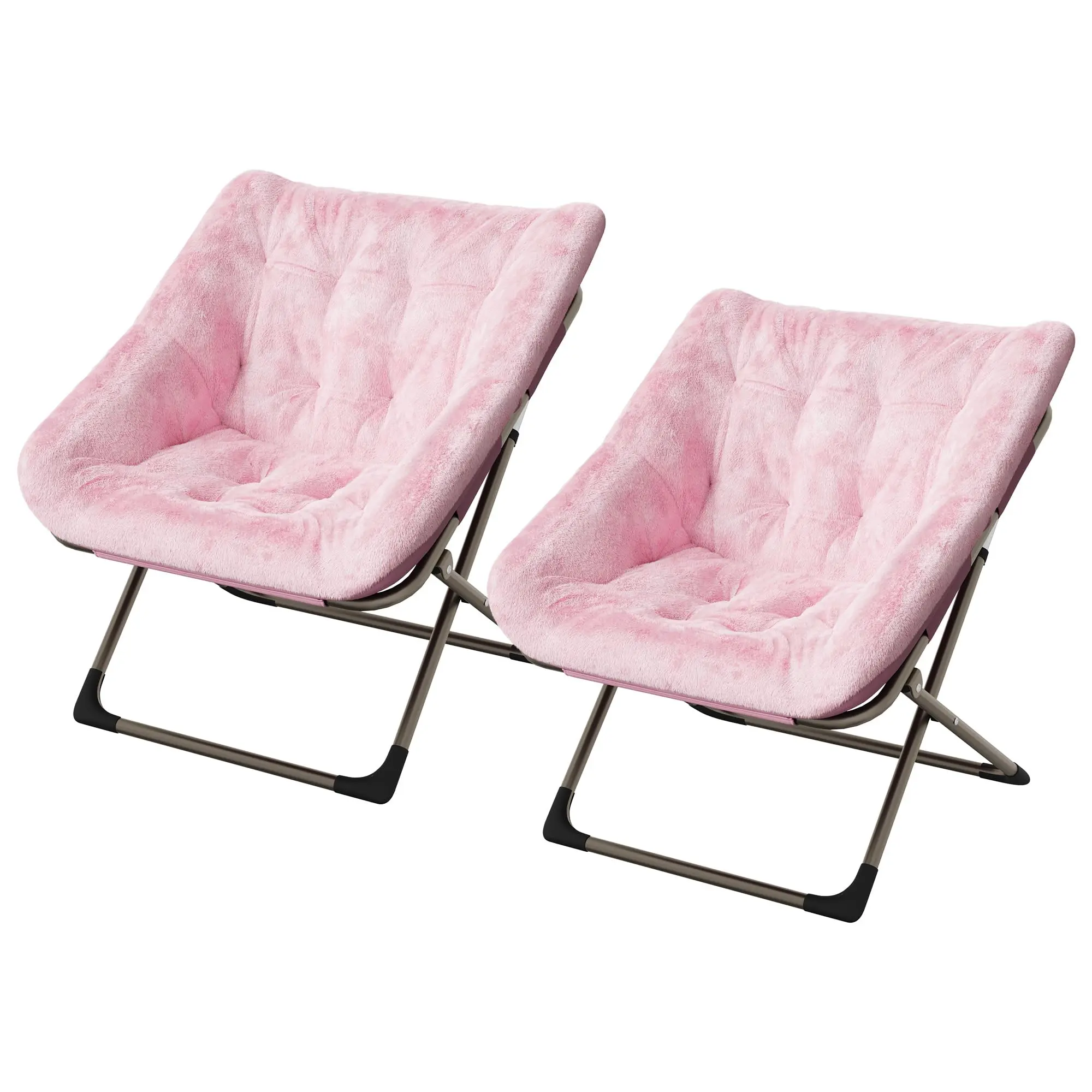 Pink Faux Fur Foldable Chair for Adults & Teens, 2-Pack Soft Lounge Chair for Bedroom, Flexible Folding Reading Chair for Living Room & Dorm Room Furniture
