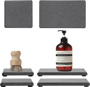 4PCS Water Absorbing Sponge Holder Diatomite Stone Sink Tray Mat, Quick Drying Kitchen & Bathroom Counter Tray Vanity Caddy, Diatomaceous Earth Dish Soap Dispenser Organizer, Dark Gray