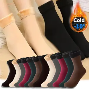 6 Pairs Cozy Fleece Socks for Elderly Women, Fuzzy Warm Thickened Fleece Lined Socks, Soft Cold-Proof Winter Home Socks