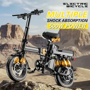 500W folding electric bike, standard, 48V 15Ah detachable lithium-ion battery, fashionable 14-inch commuter folding electric bike, original charger included as a gift