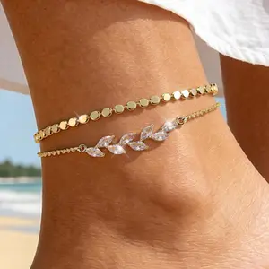 Ankle Bracelets for Women 14K Gold Plated Ankle Bracelets Waterproof Round Beads Rope Anklets Set Adjustable Layered Anklet Bracelets No Tarnish Summer Beach Jewelry