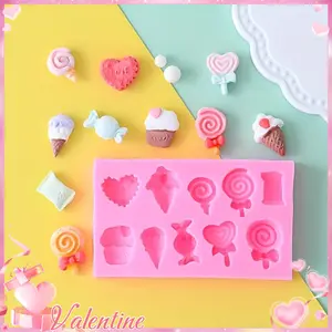 1pc Silicone Ice Cream Mold | Candyland Lollipop Chocolate Mold | Pudding Pan Muffin Mousse Gummy Ice Cube Sugar Cookie Pastry Pie Chocolate Paper Cup Cake Mold for Clay Decoration