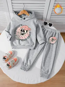 Autumn Winter Kids Casual Set, Skull Print Hoodie & Loose Joggers Two-Piece, Clothes Kids, Perfect Halloween Gift for Children