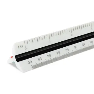 Engineer Triangle Scale Ruler 12 Inch with Etched Markings in Fully Divided 10, 20, 30, 40, 50, and 60 Parts to The inch