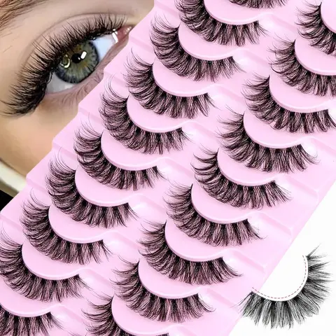 Fluffy False Eyelashes, Wispy Lashes, 10 Pairs Faux Cluster Lashes, Natural Curling Eye Makeup Strip Lashes, Full Volume Eyelash, Wispy Lash Clusters for Girls Eye Makeup Enhancement