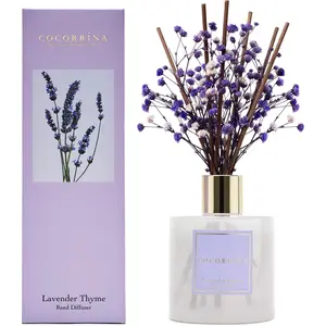 Cocorrína Premium Reed Diffuser Set with Preserved Baby's Breath & Cotton Stick Lavender Thyme |   6.7oz Scent Fragrance Lavender Oil Diffuser for Bedroom Bathroom Home Décor