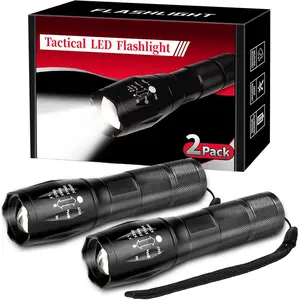 Easter Gift 2 Pack Tactical Flashlights Torch, Military Grade 5 Modes 3000 High Lumens Led Waterproof Handheld Flashlight for Camping Biking Hiking Outdoor Home Emergency