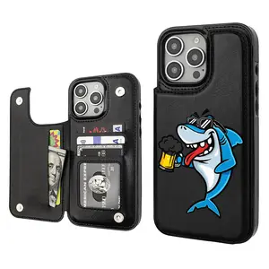 Shark Pattern Whale Spring Themed Fashion Luxury Beer Lover Trend Card Holder Wallet Aesthetic Black Casing For iphone 16 15 14 13 12 PRO PLUS MAX PU Leather Stylish Gift Shockproof Protection Anti-Drop Protective Protector Phone Cases Shell Cover