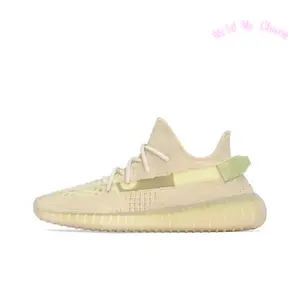 Soft Lime Green Contrast Side Tab Low Top Running Trainers, Breathable Light Khaki Stretch Woven Knit Mesh Upper, Pale Yellow-Green Ridged Foam Thick Cushioned Daily Lifestyle Footwear