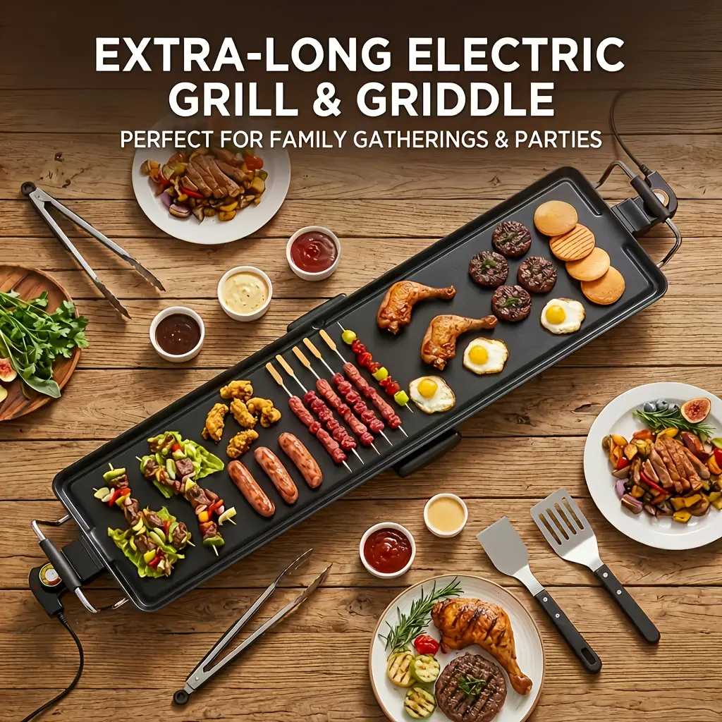 35" Wide Cook Electric Indoor Grill Griddle - Nonstick Tabletop Kitchen Appliance, Adjustable Temperature Setting for Home Barbecue Cooking,techvibes
