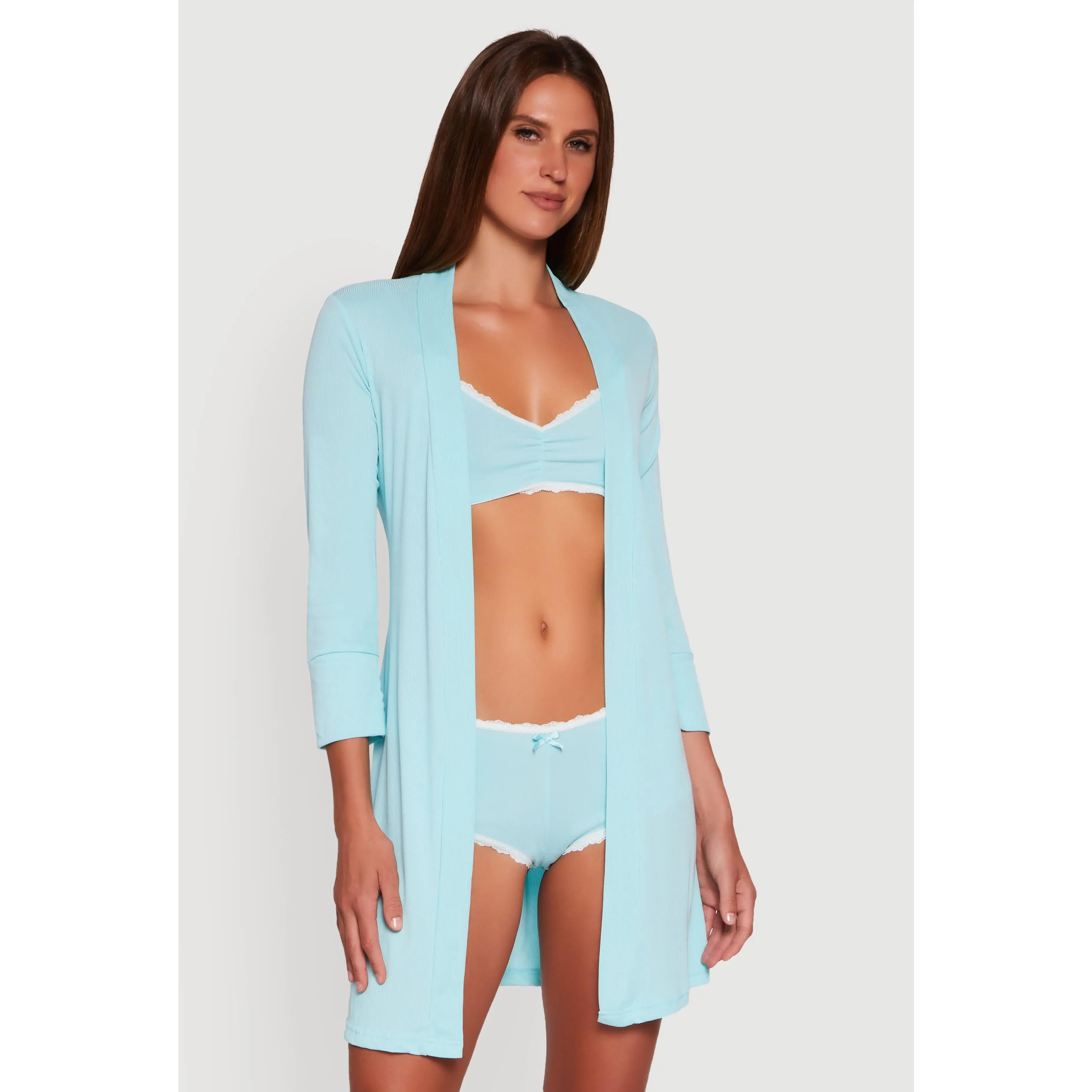 Rib Knit Pajama Bralette and Boyshort Panty with Robe