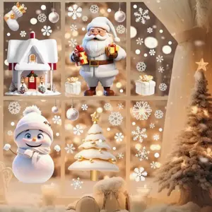 Christmas Window Stickers Set of 4, Colorful Santa Claus Holiday Decorations, Easy Reusable Glass Decals for Home & Outdoor Walls