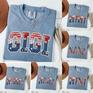Comfort Colors American Family Shirts - Blue Jean Color, Faux Patchwork, Digital Print Shirt, Mama Mimi Gigi Mini Nana Mommy Shirt, 4th of July Shirt, USA Celebration Shirt, Memorial Day Shirts - AMBER