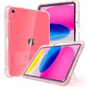 iPad (A16) 11th/10th Generation Case, Pencil Holder & Kickstand - Slim, Clear and Shockproof Bumper for Women and Girls,  Clear