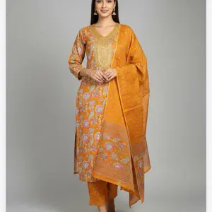 Cotton Kurta Set with Fully Embroidered Work, Purple and Blue Women's Clothes - Comfortable Everyday Wear, Matching Organza Dupatta - Piece, Accessory, Style, Costume