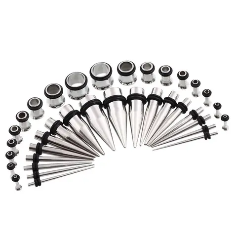 36pcs Stainless Steel Ear Stretching Kit, Expansion Set, Ear Gauges Expander Set, Ear Tapers with Plugs & Tunnels, Body Jewelry