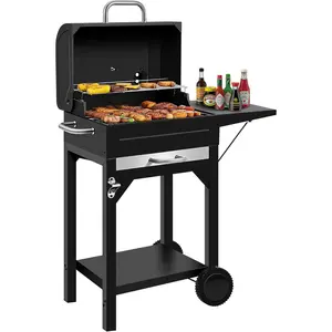 Charcoal Grill, BBQ Grill Charcoal Grill with Pull-Out Grease Tray for Outdoor Patio Backyard (Black)
