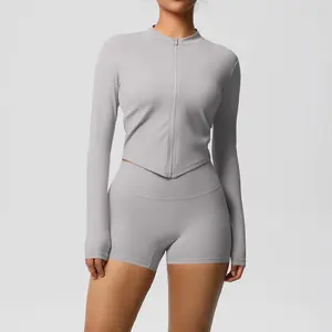Yoga Sets Sports Fitness Hip-lifting Tight Zipper Jacket Yoga Suit Running Workout Gym Shorts Tracksuits for Women Sports Suits
