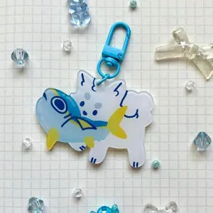 Doggo With Fish Acrylic Keychain | Double-sided Acrylic Keychain