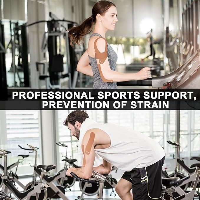 Ckeep Precut Kinesiology Tape, 2 Rolls - Original Cotton, Latex-Free with Rounded Edges for Knee Pain, Injuries & Sprains