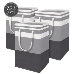 3PCS Large Laundry Basket, 75L Freestanding Waterproof Laundry Basket, Foldable Organizer with Easy Carry Handle, Suitable for Home and Dormitory Clothes, Towels and Toys