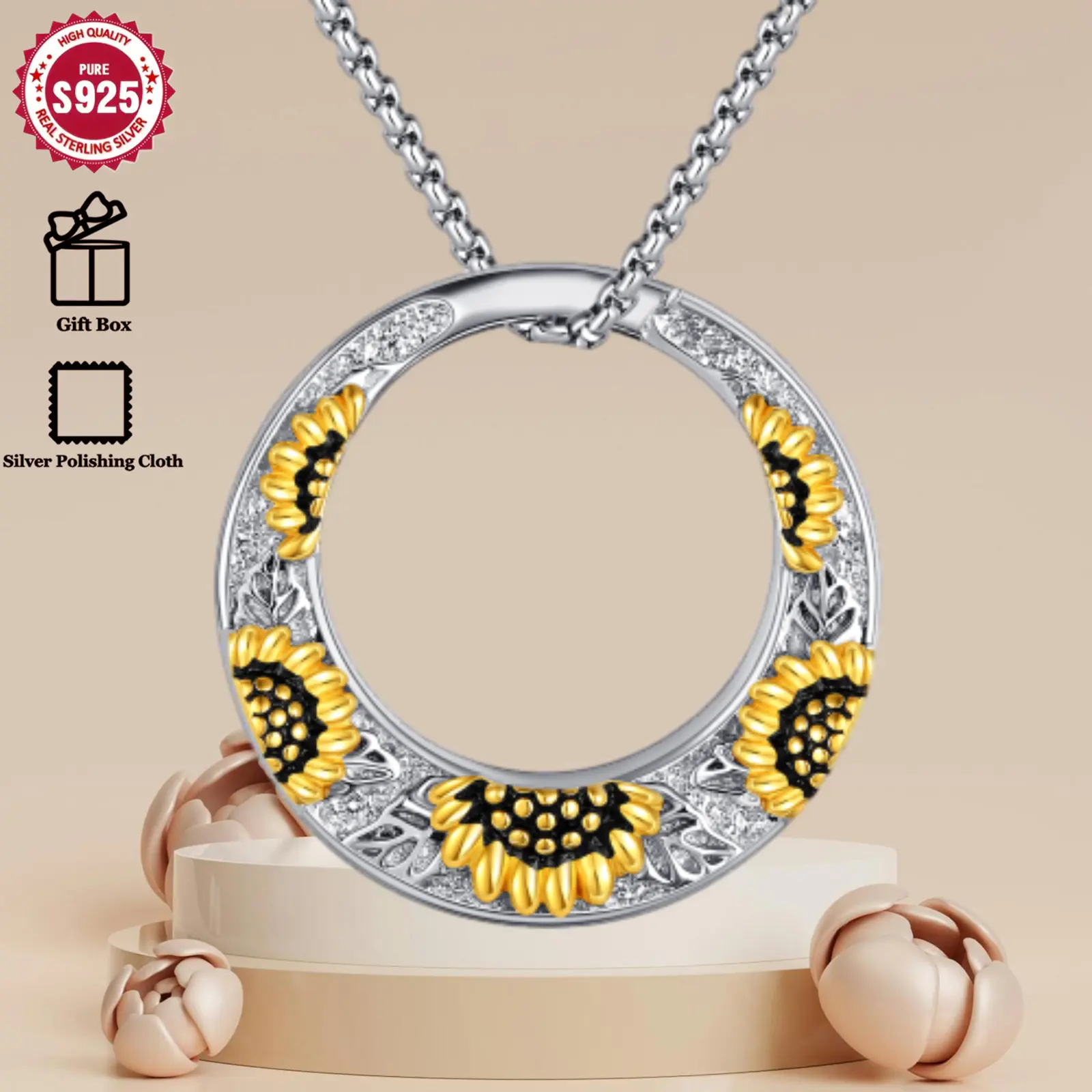 925 Sterling Silver Sunflower Keepsake Urn Necklace - A Memorial Gift of Eternal Love